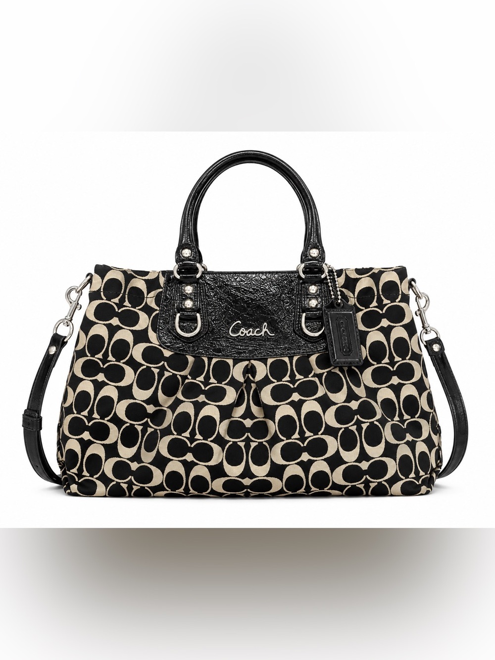 Coach Ashley Signature Carryall Tote F15510 Black Jacquard Leather